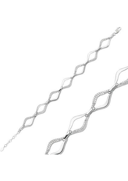 925 Ayar Gümüş Taşlı Dalgalı Bileklik