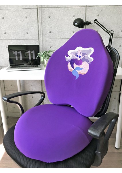 Officekup Visco Gamer Oyuncu Bel Yastığı ve Yuvarlak Oturma Minderi 2'li Set Mor Mermaid