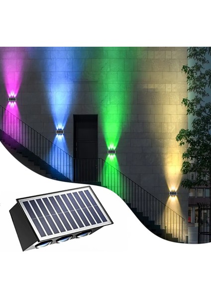 Solar Güneş Enerjili 6 Ledli Bahçe Aydınlatması Aplik Parlak Rgb Işık LED Lamba (1 Adet)