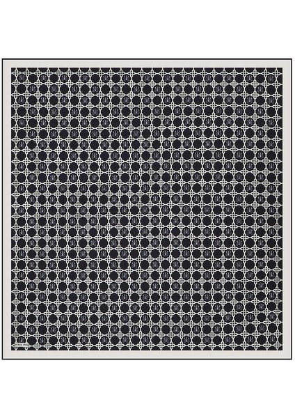 Koyu Lacivert Zincir Monogram Twill Ipek Eşarp