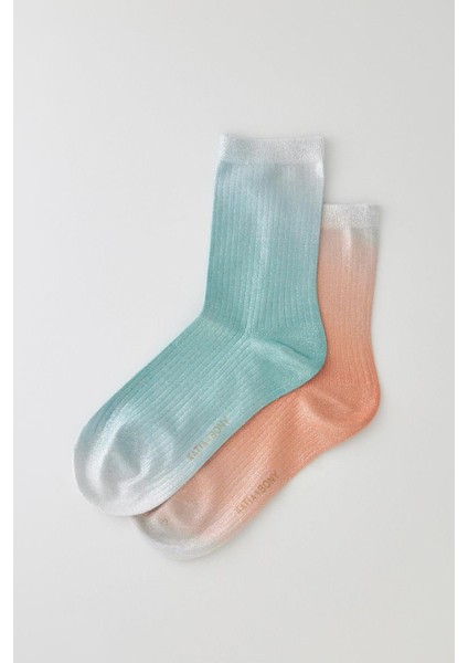 Kadın 2'li Paket Parlak Simli Soket Çorap