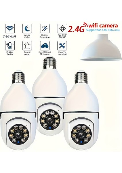 Evinizi Korumak Için Otomatik Takip, Tam Renkli Gece Görüşü, Iki Yönlü Ses Özelliğine Sahip 2.4 Wifi Yüksek Çözünürlüklü Ampul Kamera ve Akıllı Ev Güvenlik Kamerası