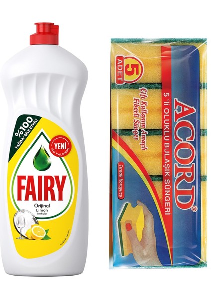 650 ml Sıvı Bulaşık Deterjanı + Acord 5'li Bulaşık Süngeri