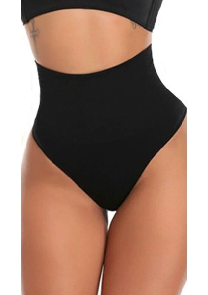 Lazer Kesim Yüksek Bel Ekstra Toparlayıcı Kadın String Tanga Külot Korse Siyah