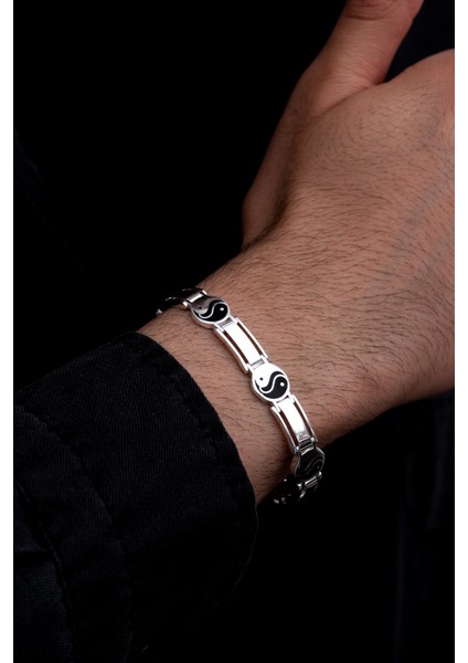 Erkek Gümüş Bileklik - 925 Ayar Yin Yang Model Gümüş Bileklik