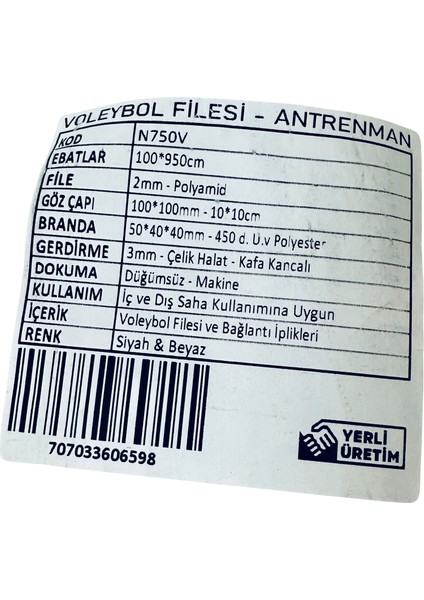 Voleybol Filesi (Ağı) Antrenman (100CM x 950CM)