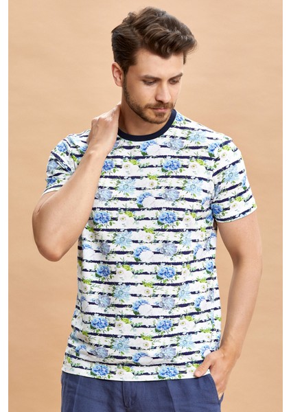 Marchıo Baskılı Erkek Tişört - Lacivert/beyaz modelleri