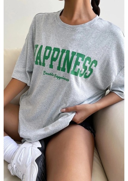 Kadın Happiness Baskılı Oversize Salaş T-Shirt fiyatları