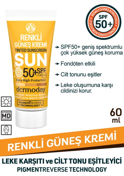 Renkli Güneş Kremi SPF50+ Lumiskin ve Arbutin ile Leke Karşıtı Etki 60ML