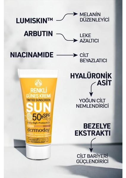 Renkli Güneş Kremi SPF50+ Lumiskin ve Arbutin ile Leke Karşıtı Etki 60ML modelleri