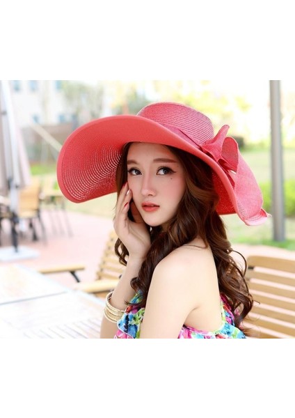 Yaz Büyük Saçak Örme Ilmek Şapka Hasır Dokuma Şapka Kore Versiyonu Moda Bayan Anti-Ultraviyole Güneş Plaj Güneş Şapkası (Yurt Dışından)
