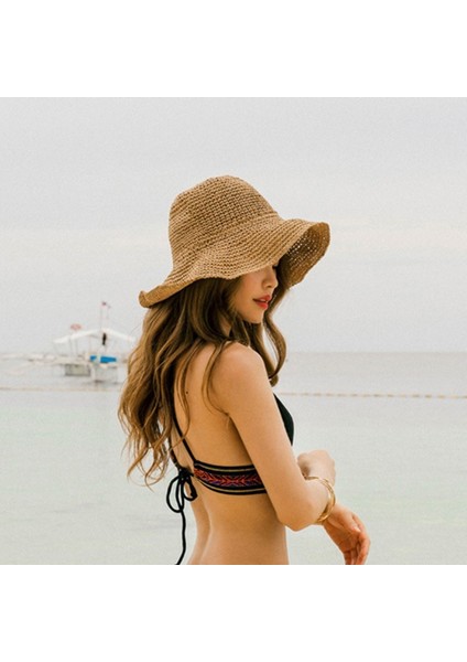 El Dokuma Hasır Şapka Ilkbahar ve Sonbahar Dış Mekan Güneşlik Şapkası (Yurt Dışından) modelleri