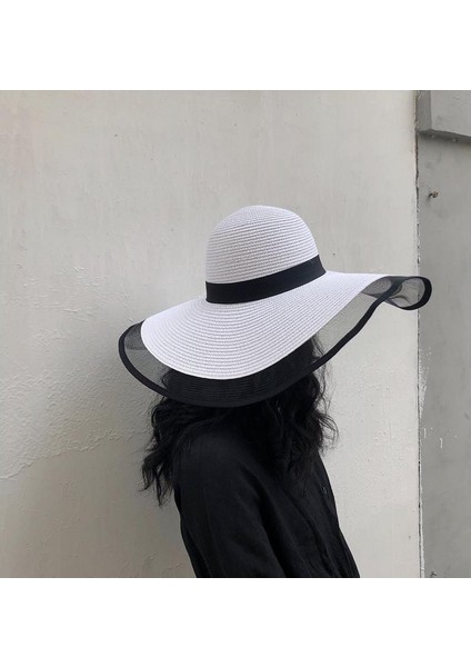 Tatil Şapkası Kadın Büyük Kenarlı Hasır Şapka Plaj Güneş Şapkası (Yurt Dışından)