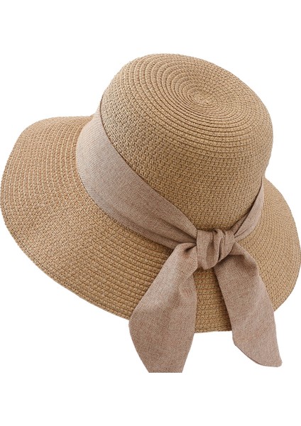 Güneşlik Kadın Güneş Koruyucu Hasır Şapka Dokuma Bayan Hasır Şapka Plaj Şapkası (Yurt Dışından)