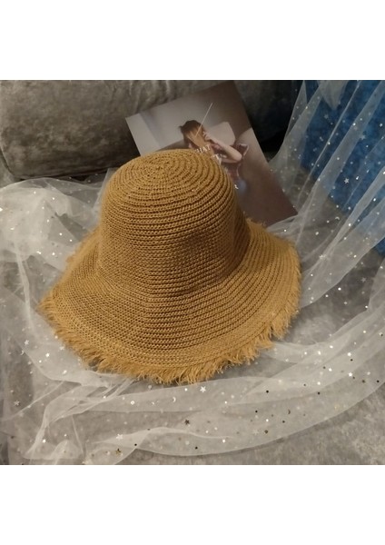 Net Kırmızı Aynı Stil Şapka Bayanlar Kore Versiyonu Büyük Saçak Ham Kenar Nefes Alabilen Hasır Şapka Yaz Güneşlik Güneş Koruyucu Balıkçı Şapkası Plaj Şapkası (Yurt Dışından) fiyatları