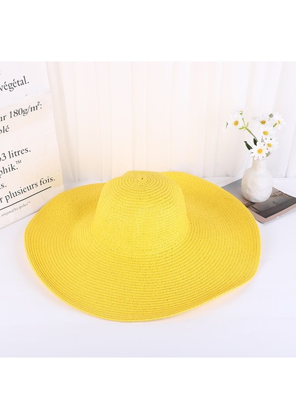 Hasır Şapka Güneş Şapkası Bayanlar Plaj Şapkası Açık Güneşlik Büyük Kenarlı Şapka (Yurt Dışından)