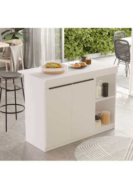 Orren Ada Mutfak Yemek Masası 2 Kapaklı 120CM Beyaz Or2-W