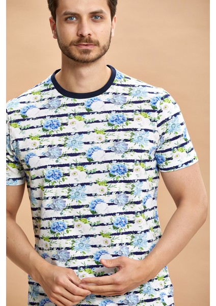 Marchıo Baskılı Erkek Tişört - Lacivert/beyaz indirimleri