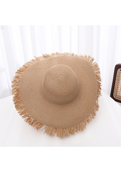 Çok Yönlü Büyük Kenarlı Ham Kenar Güneş Şapkası Güneş Şapkası Bayan Hasır Şapka (Yurt Dışından)