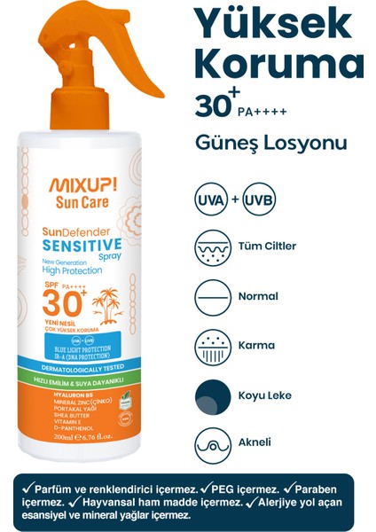 Leke Karşıtı Güneş Koruma Losyonu Spf 30+ Çinko ,Portakal Yağı Ve Shea Butter Içerikli 200 Ml