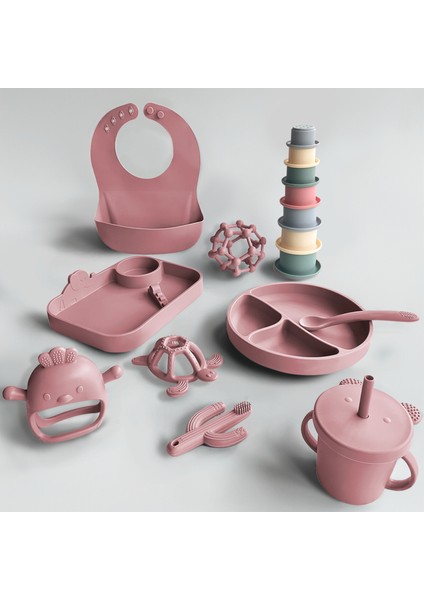 18 Parça Mega Bebek Beslenme ve Dişlik Seti, Bebek Beslenme Aksesuarları,mama Seti,vakumlu Tabak Set
