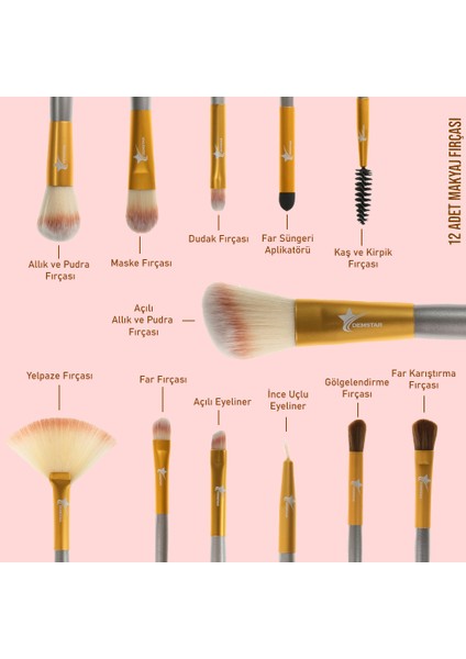 Professional Makeup Brush Champagne Serisi 12'Li Makyaj Fırça Seti fiyatları