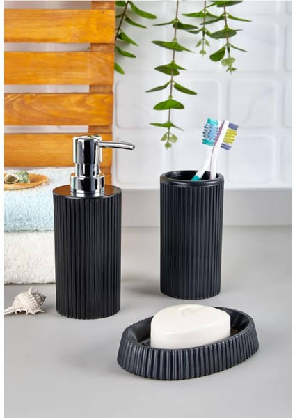 3 Parça Çizgili Banyo Seti Siyah modelleri