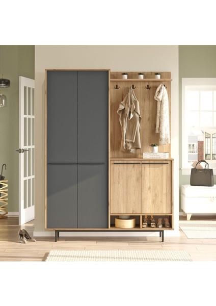 Oasis Portmanto Vestiyer Ayakkabılık Metal Ayaklı Sepet-Antrasit