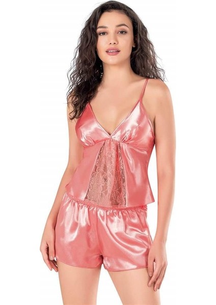 Mercan Saten Babydoll Şort Takımı