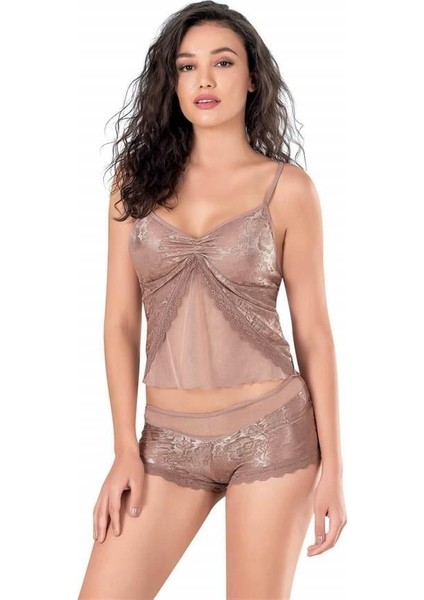 Vizon Jakarlı Babydoll Şort Takımı