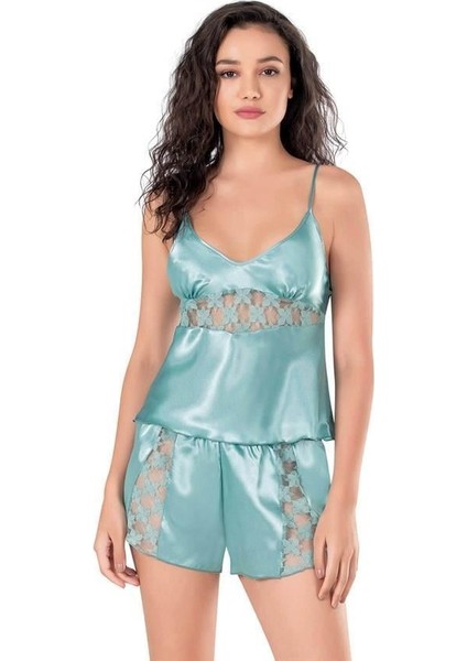 Aqua Saten Babydoll Şort Takımı