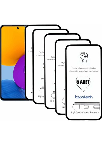 Samsung Galaxy M52 ile Uyumlu Ekran Koruyucu Tam Kaplayan 5li Set