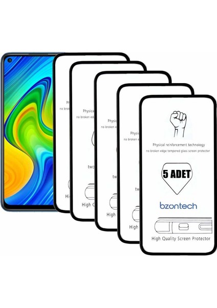 Redmi Note 9  ile Uyumlu Ekran Koruyucu Tam Kaplayan 5li Set