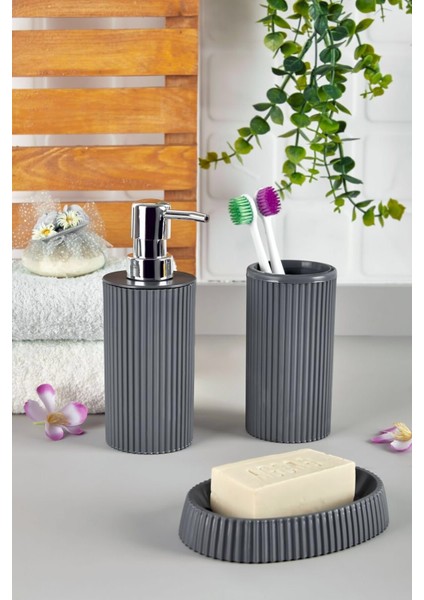 3 Parça Çizgili Banyo Seti Gri modelleri
