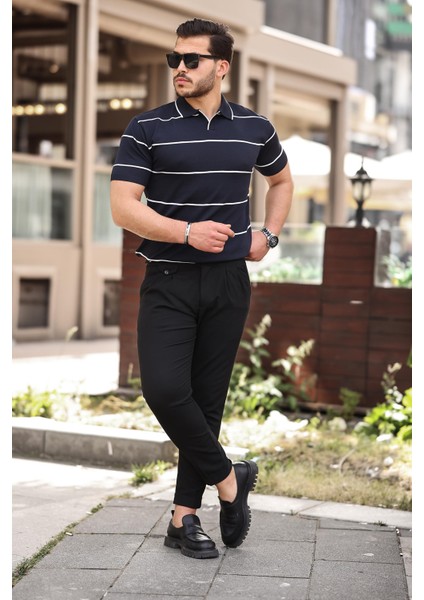 Lacivert Çizgili Triko Polo Yaka Tişört- 2427 modelleri