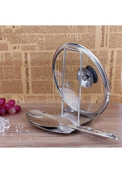 Paslanmaz Çelik Tava Pot Kapak Kapak Raf Standı Kaşık Tutucu Klipler Klipler Mutfak Pişirme Depolama Organizatör Aksesuarları | Raflar ve Amp;sahipler (Gümüş) (Yurt Dışından) fırsatları