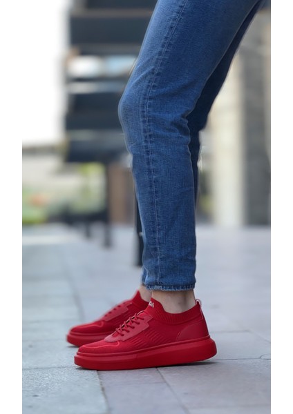BA0812 Özel Örme Triko Tarz Kırmızı Renk Spor Ayakkabı
