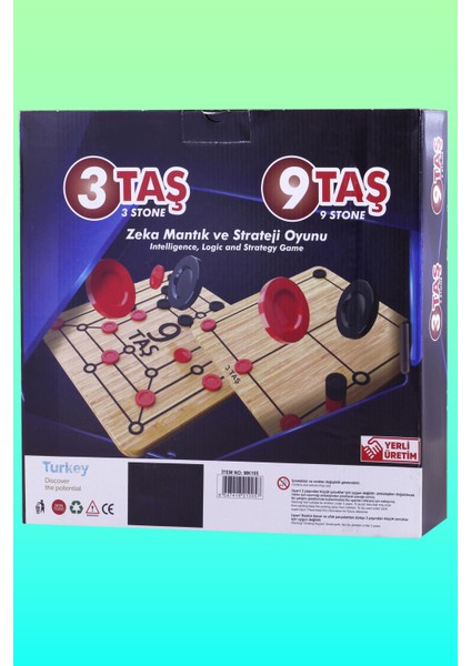 3 Taş + 9 Taş Oyunu Akıl Zeka Strateji Hafıza Mantık Beceri Zeka Oyunu Üçtaş Dokuztaş Kutu Oyun