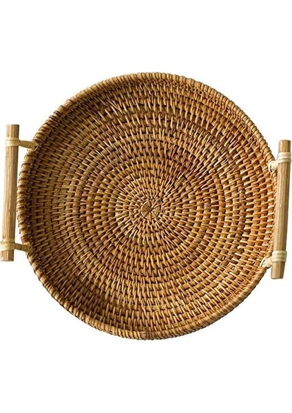 Rattan Ekmek Sepeti Yuvarlak Dokuma Çay Tepsisi Sunmak Için Çalışma Partileri Kahve Kahvaltı (Yurt Dışından)