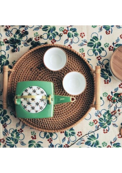 Rattan Ekmek Sepeti Yuvarlak Dokuma Çay Tepsisi Sunmak Için Çalışma Partileri Kahve Kahvaltı (Yurt Dışından)