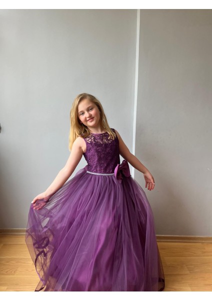 Prenses Model Kız Çocuk Abiye Mor