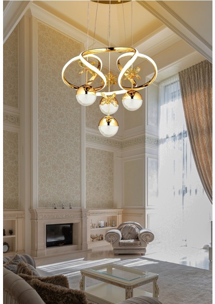 Sarı Modern Sarkıt Power LED Avize Salon Mutfak Oturma Odası Avize Kristal Taşlı Kelebek Gold Sarı