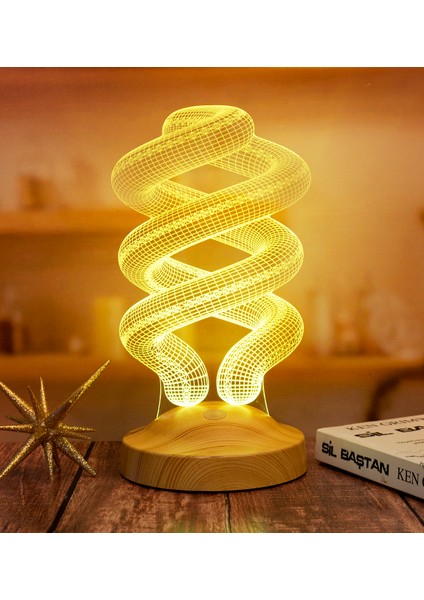 Spiral Şeklinde Gece Lambası, Helezon 3D Led Lamba