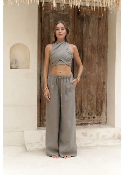 Moira Füme Keten Crop Pantolon Takım