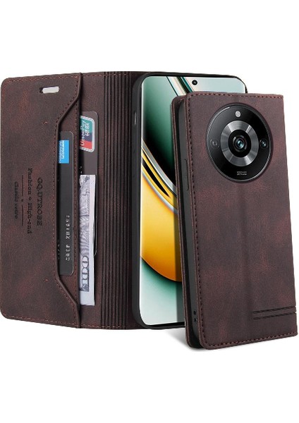 Realme 11 Pro Premium Deri Kickstand Iki Kart Yuvaları Premium Için Kılıf (Yurt Dışından) fırsatları