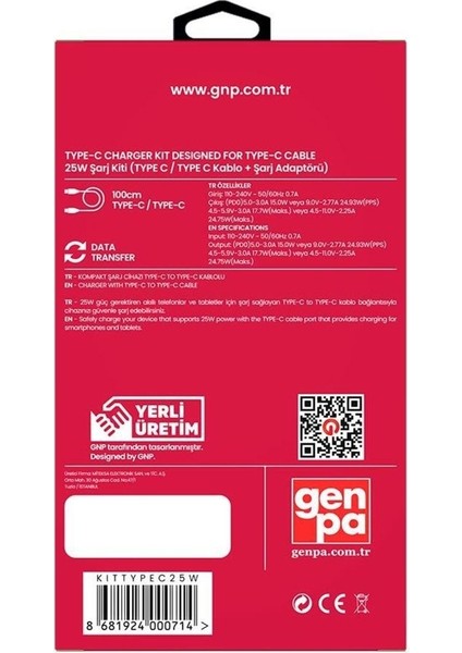 Gnp 25 W Süper Hızlı Type-C Şarj Cihazı ve Type-C To Type-C Kablo Set modelleri