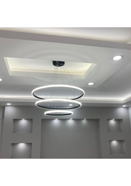 Siyah Üçlü Halka LED Avize Siyah Beyaz Işık Salon,oturma Odası 51-60 cm 50 x 40 E27 3 Ledli Alüminy