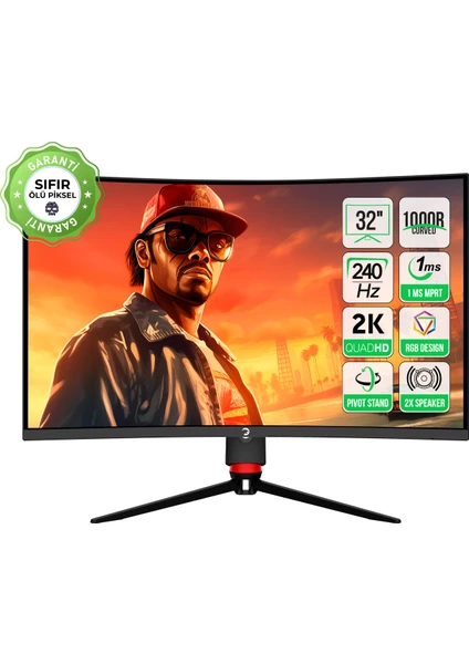 GamePower 32'' Vision V30 Curved 1000R RGB 240Hz 1ms 2K (QHD) , Kvm, Speaker, Type C Gaming Monitör (Sıfır Ölü Piksel Garantili)