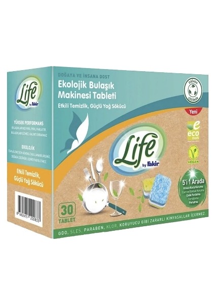 Life by Fakir Ekolojik Vegan Bulaşık Makinesi Tablet Deterjanı(30'lu) 2 Adet