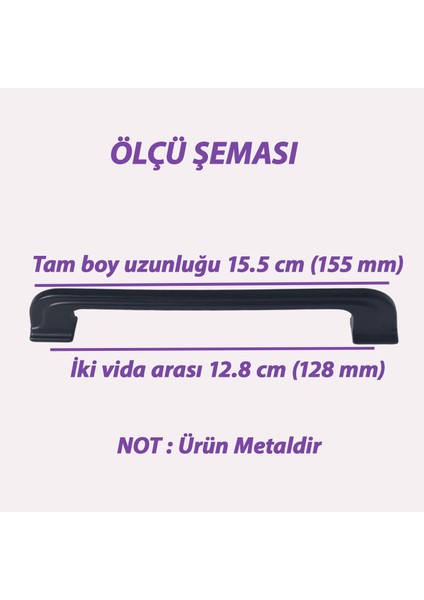 15 Adet Peri Kulp 128 mm Siyah Mutfak Kulpu Çekmece Dolap Kapak Kulbu Metal Mobilya Dolabı Kulpları